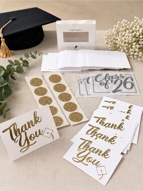 Class of 2026 Graduation Thank You Card Set Gold Foil Envelopes Stickers Inserts